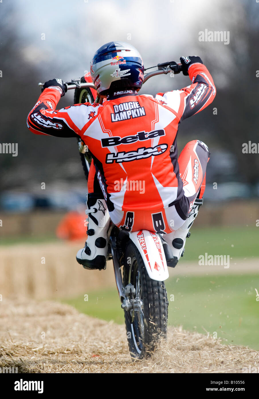 world motorcycle trials champion briton dougie lampkin wheelies at