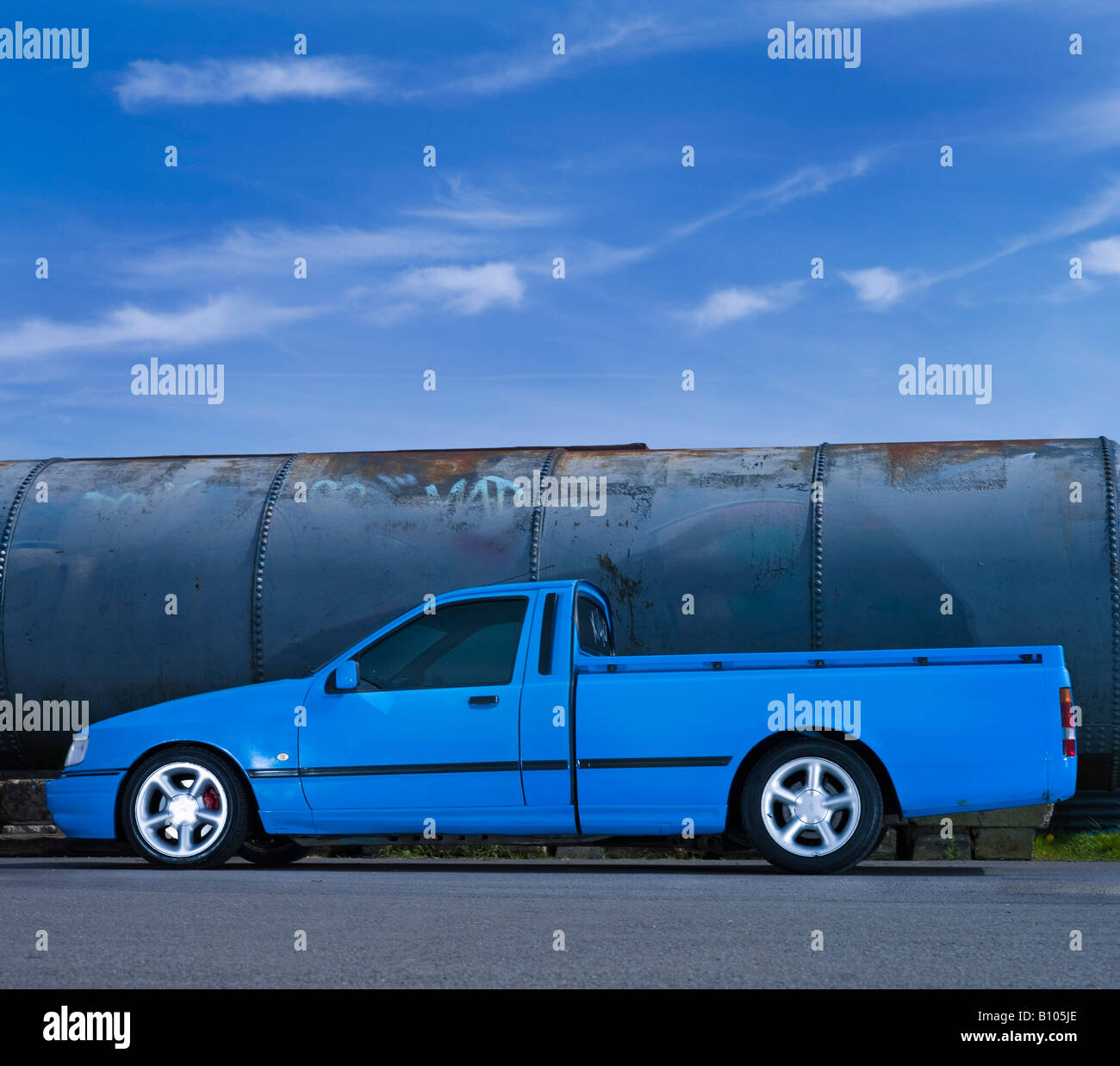 blue ford sierra pickup truck ute slammed modified Stock Photo