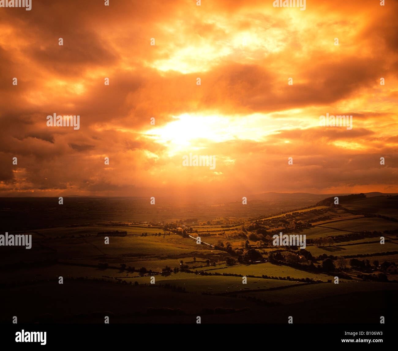 Farmscape at sunset, Loughcrew, Co Meath, Ireland Stock Photo Alamy