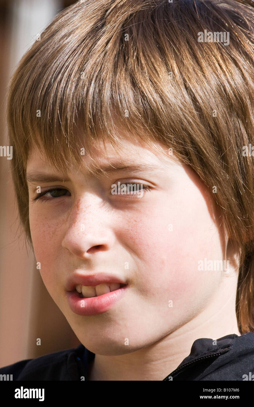 Portrait Young Boy Long Hair Stock Photo Alamy