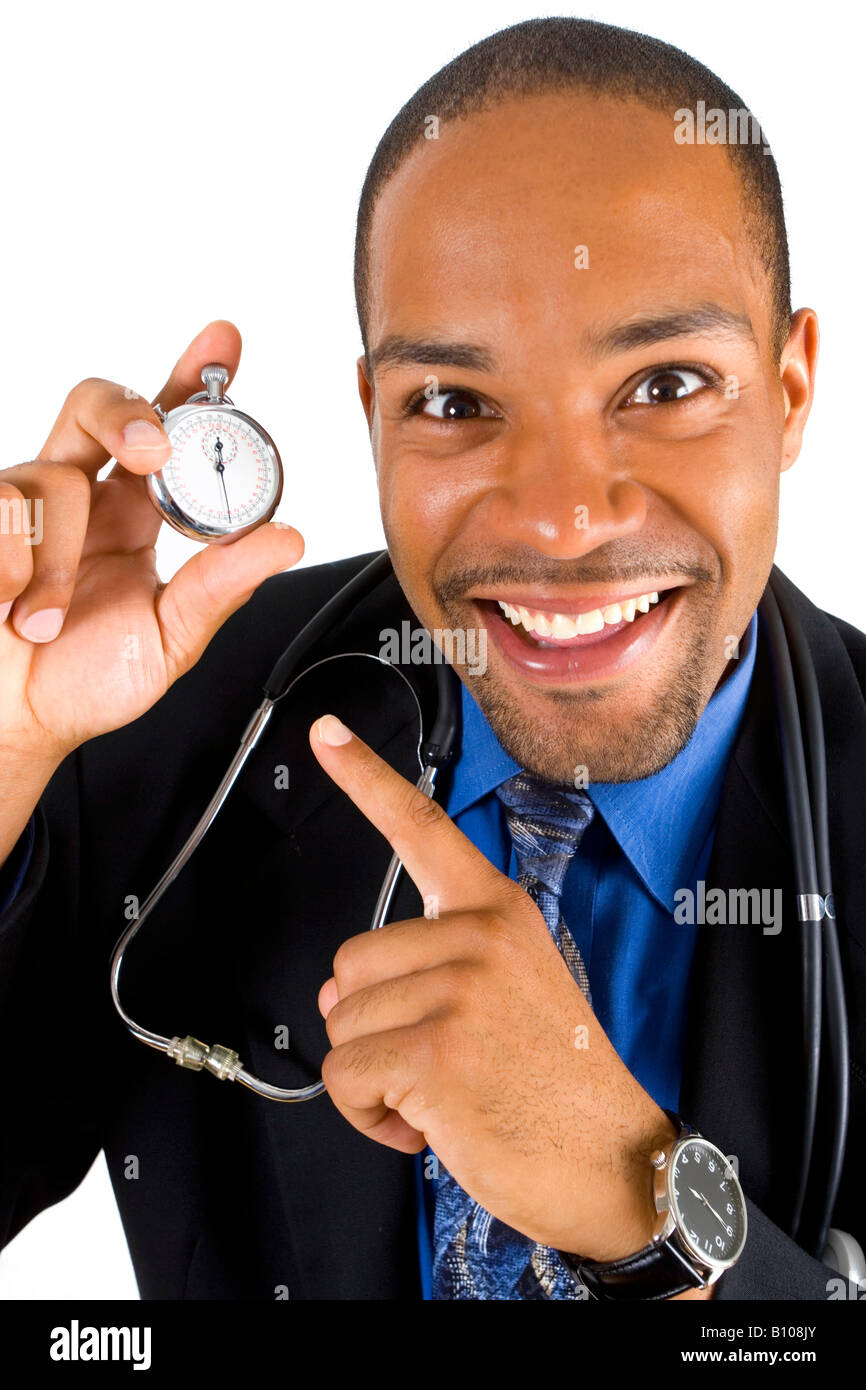 Its time to check your health. Dr holds a stopwatch Stock Photo Alamy
