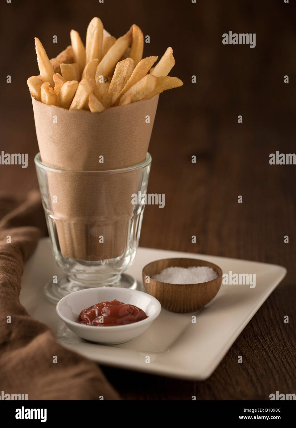 Fancy French Fries with Catsup and Salt Stock Photo Alamy