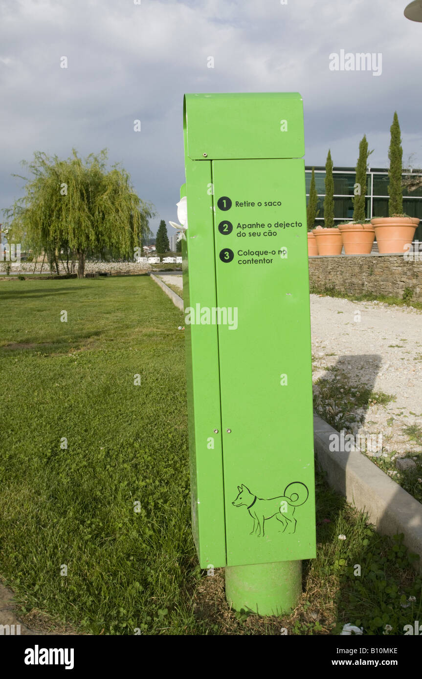 Dispenser with bags for dog faeces, Mirandela, Portugal Stock Photo
