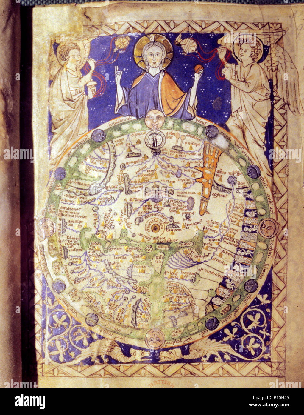 Medieval world map with Jerusalem at Centre. Psalter world map. 1260 Stock Photo