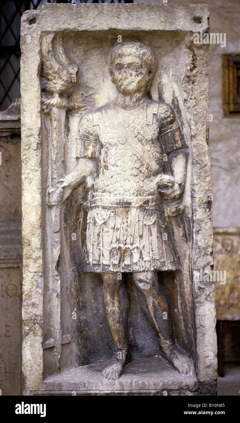 Roman Centurion with an eagle standard, Italy Stock Photo