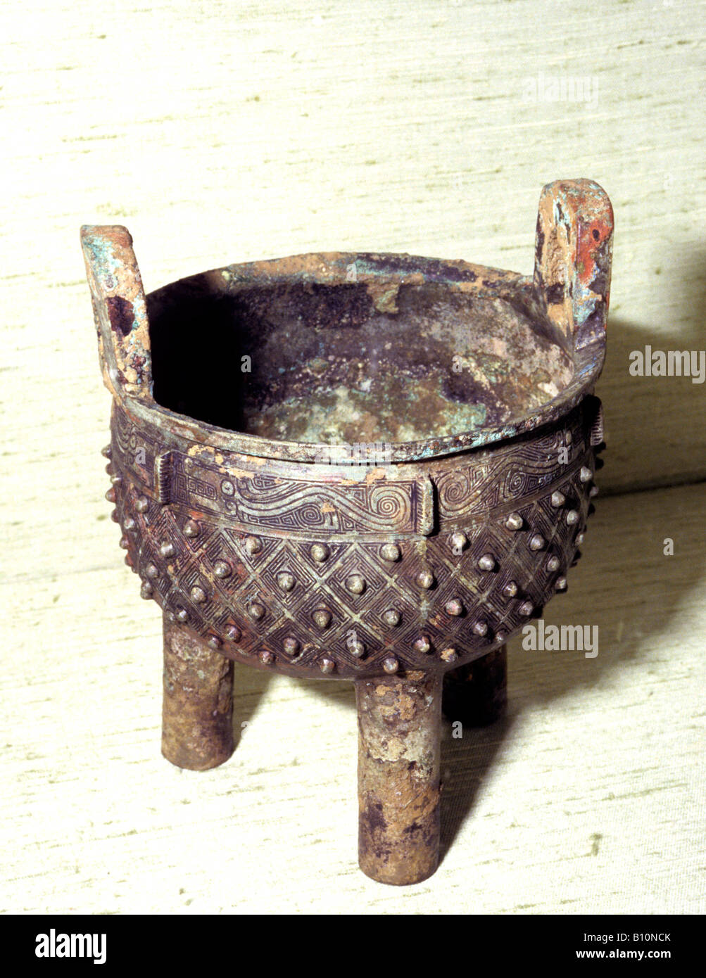 Bronze ritual vessel Ding.  Shang Dynasty 12th - 11th century BC. China Stock Photo