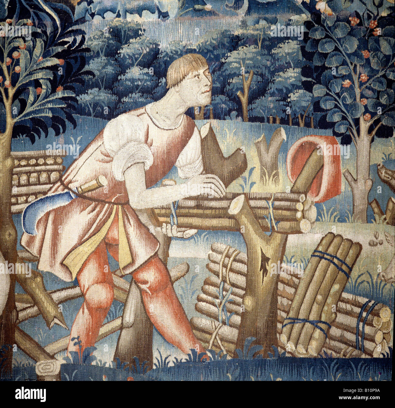 Flemish Tapestry woodcutter Le Main Chaud Early 16th century. Belgium Stock Photo