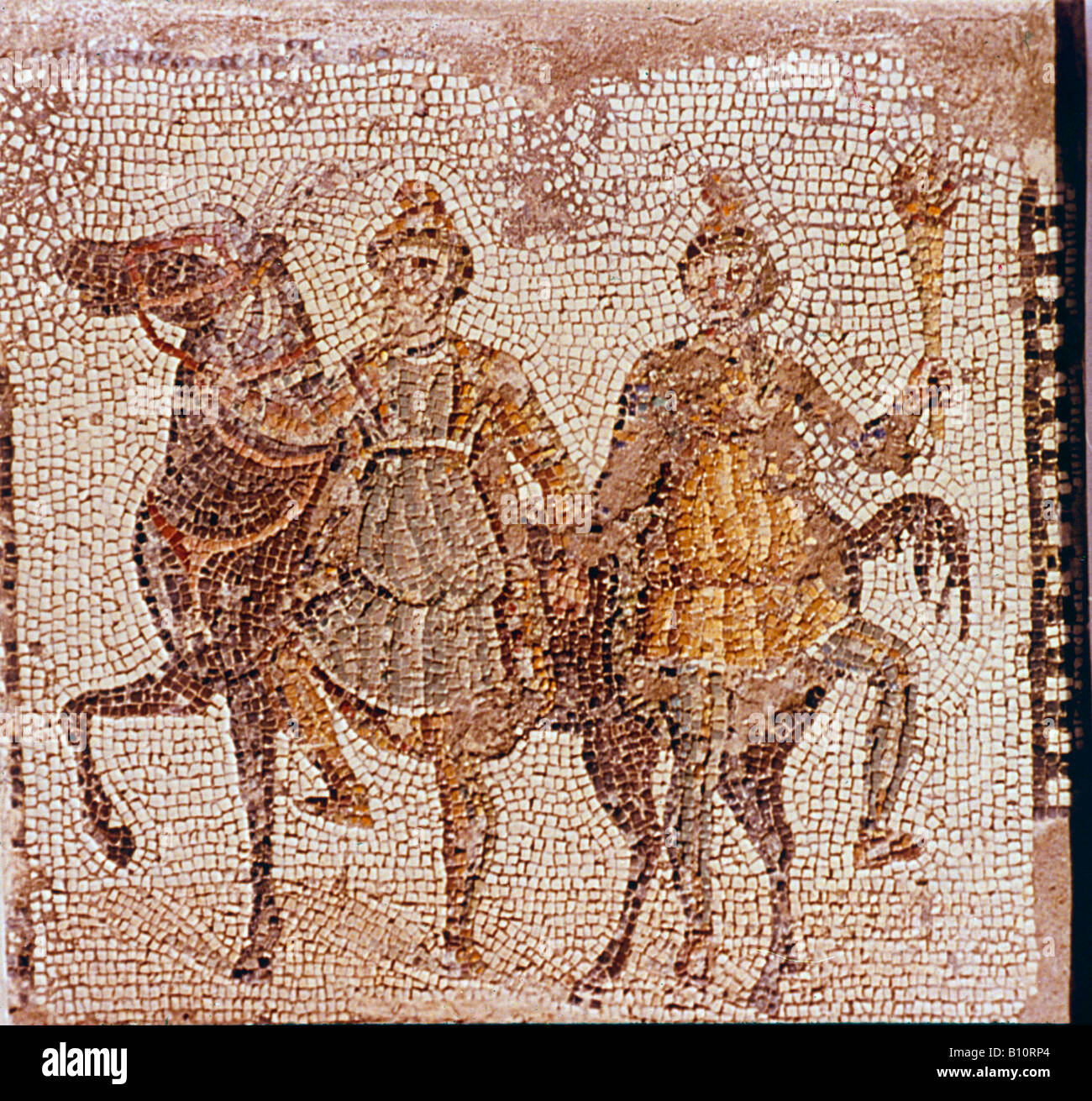 Phrygians on horseback.  Roman mosaic from Carthage.  4th c Tunisia Stock Photo