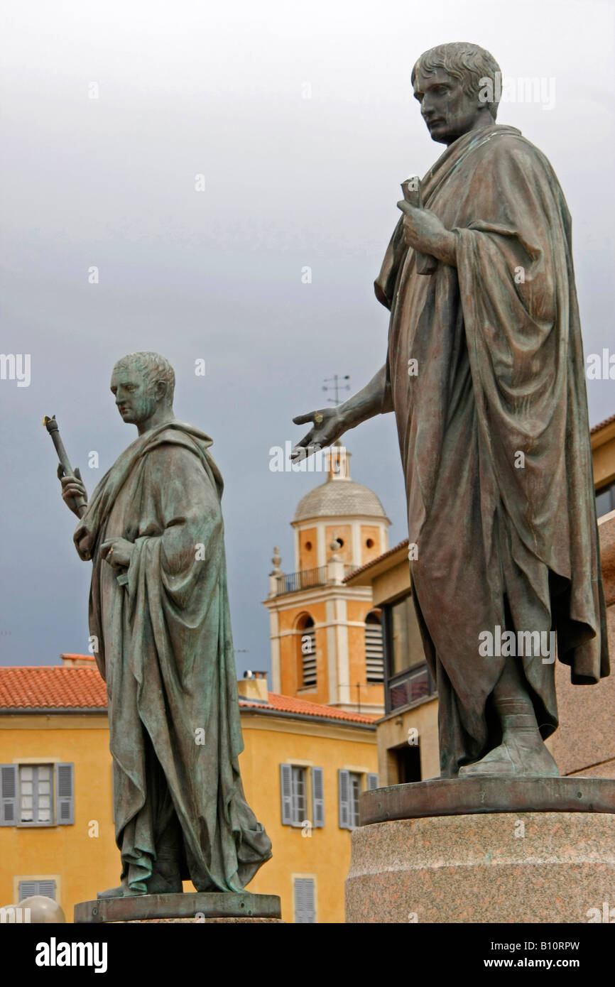 statues at Napoleon monument on Place De Gaulle in Ajaccio Corsica France Stock Photo
