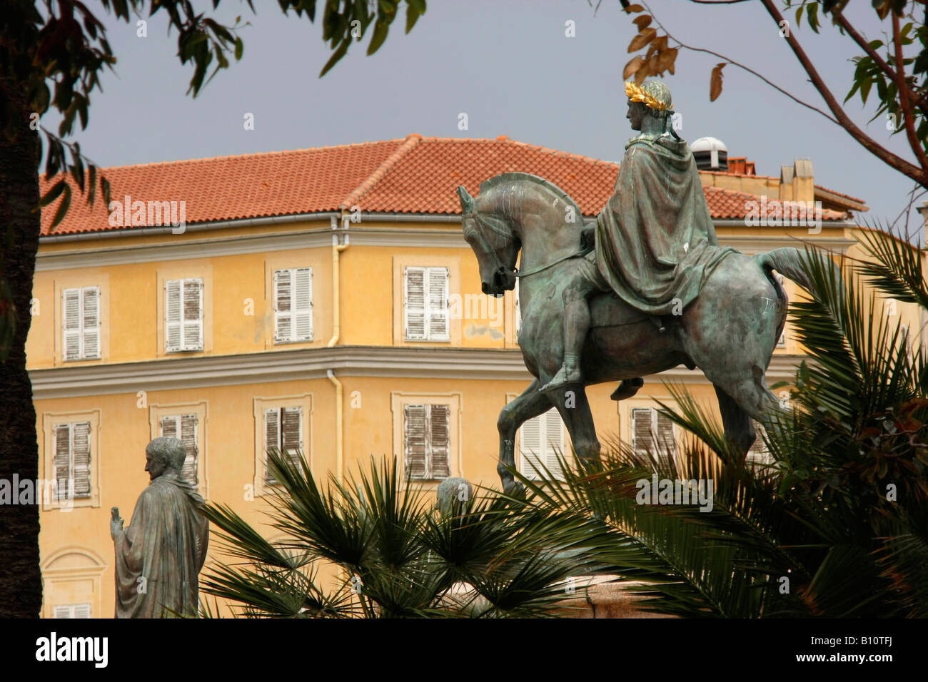 statue of Napoleon on a horse on Place De Gaulle in Ajaccio Corsica France Stock Photo