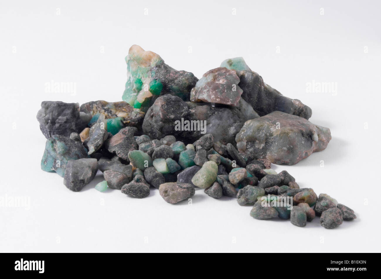Raw uncut Brazilian Emeralds Stock Photo