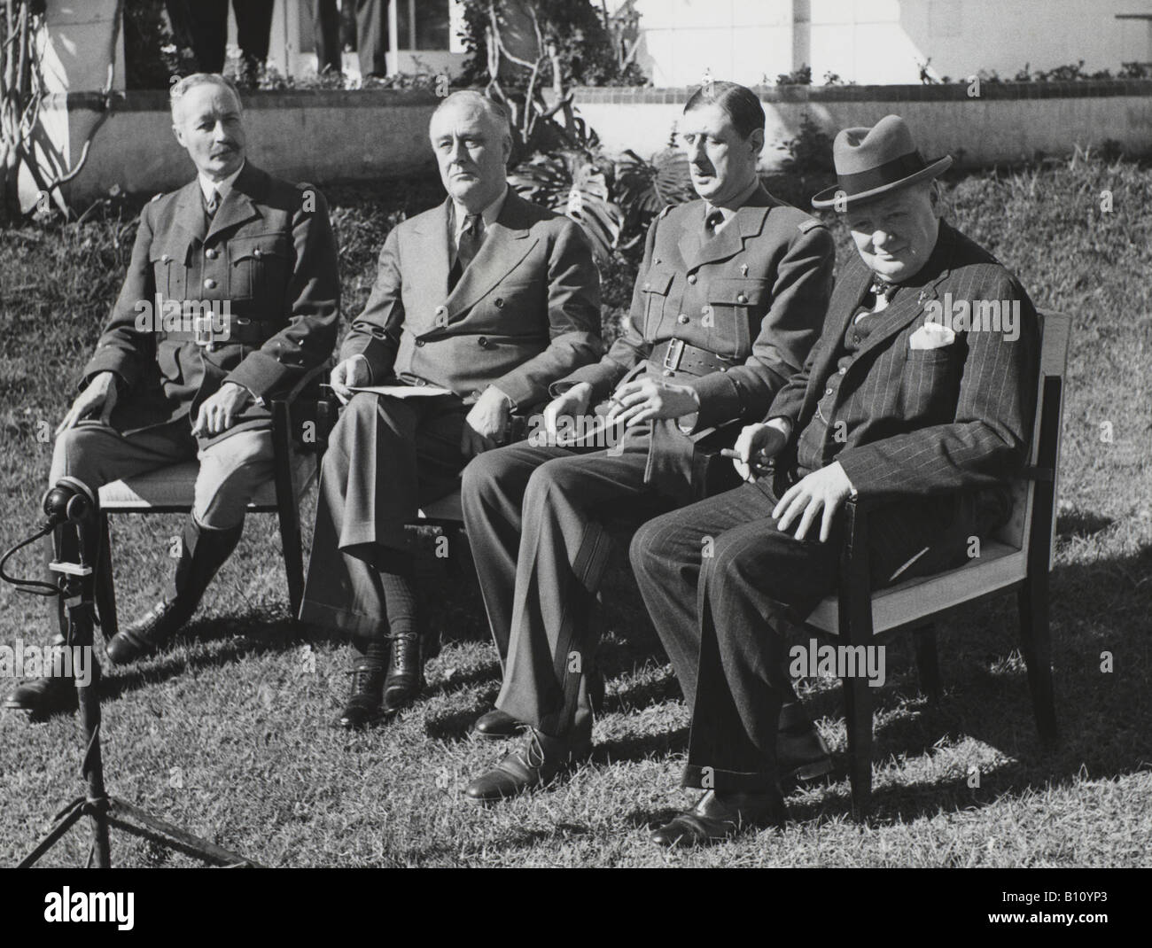 The Casablanca Conference: General Giraud, President Roosevelt , General de Gaulle, and Mr Churchill. Stock Photo