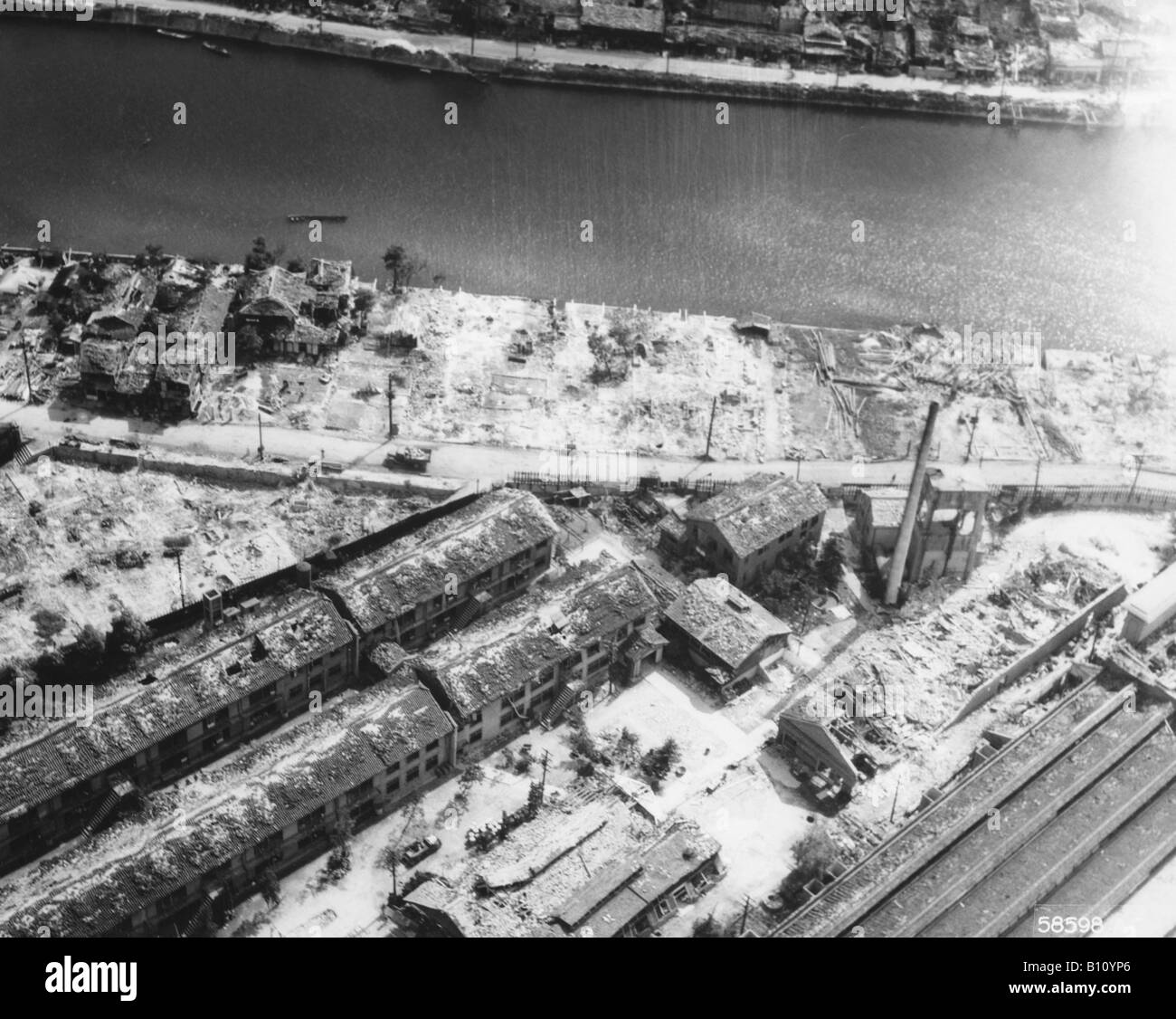Aerial view of Hiroshima Japan after atomic bombing 1945. Stock Photo