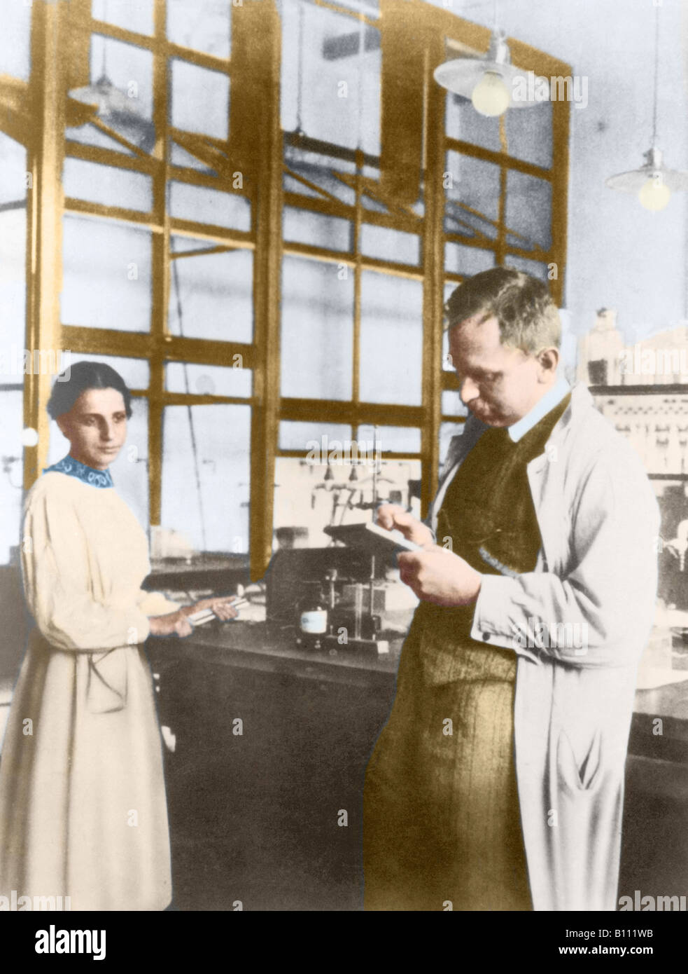 Lise Meitner and Hahn German chemists in their Dahlem laboratory