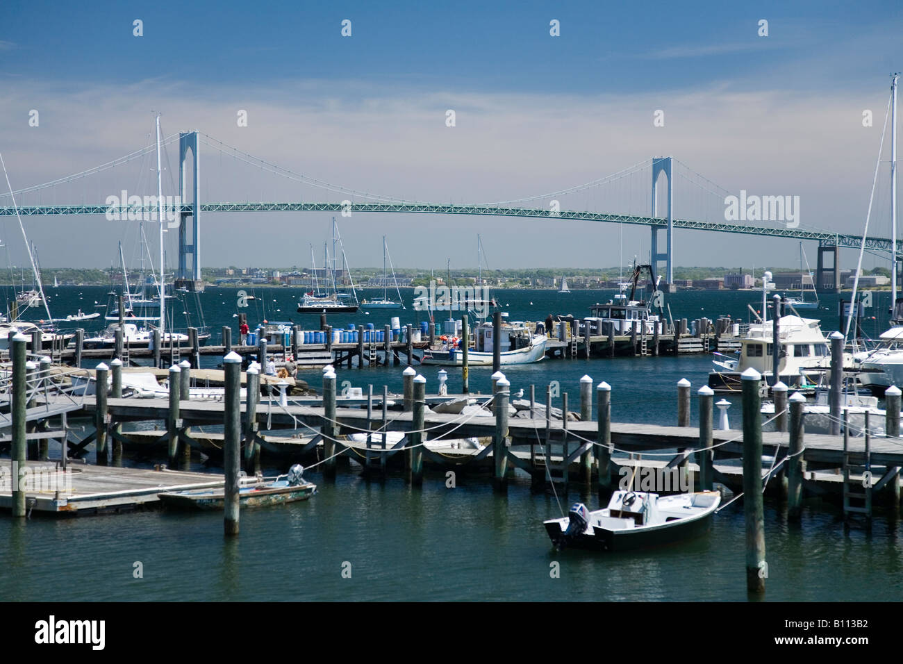 Photograph from Jamestown, Rhode Island looking over docks and fishing
