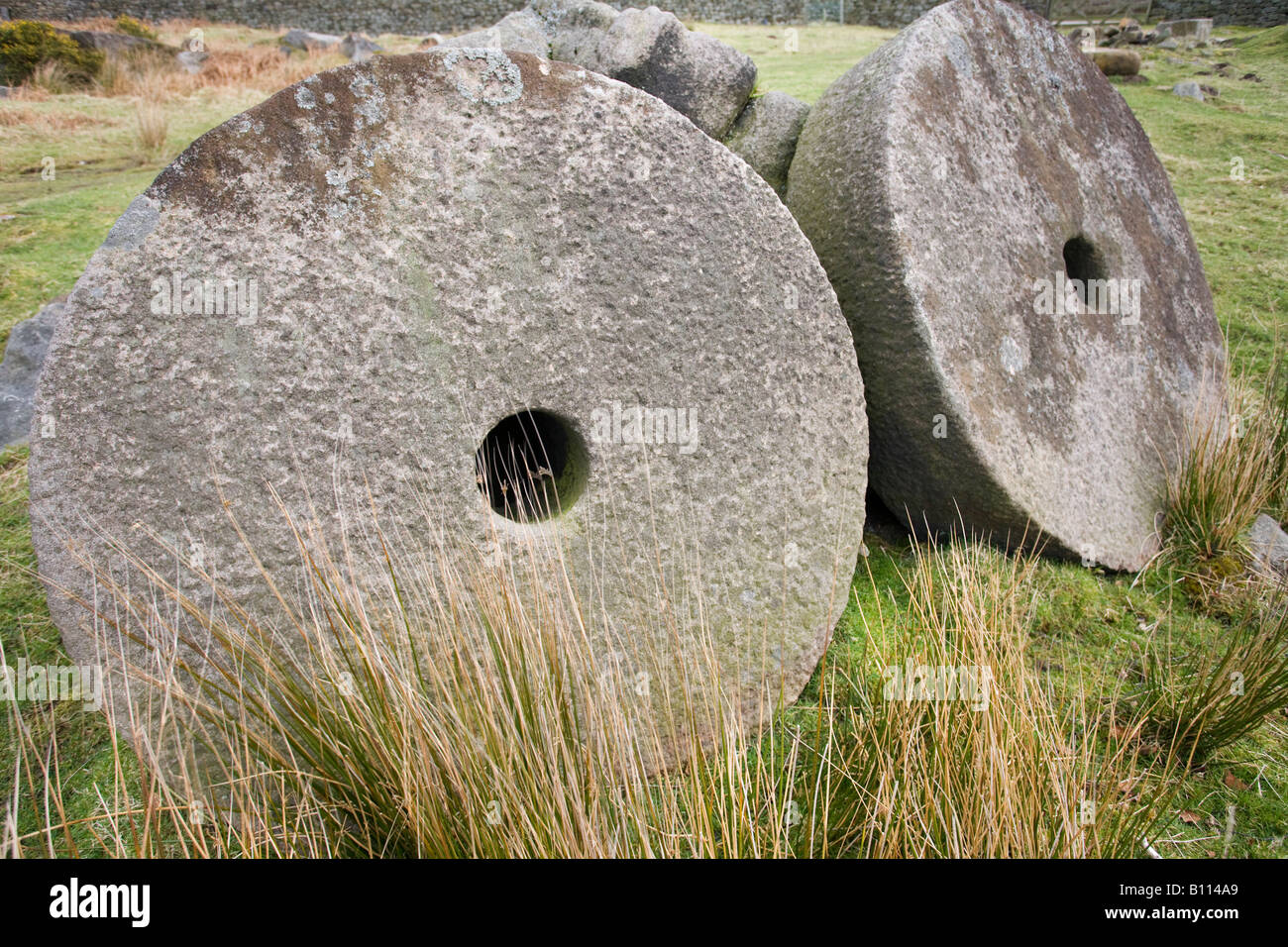 Carved millstones Hathersage Stock Photo