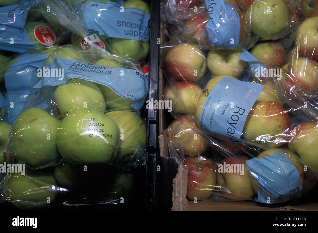 Foreign apples for sale in Sainsbury s Taunton Stock Photo