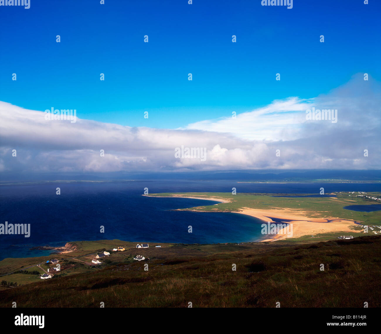 Achill Island, Co Mayo, Blacksod Bay & Ridge Point from above Doogort Village, Ireland Stock