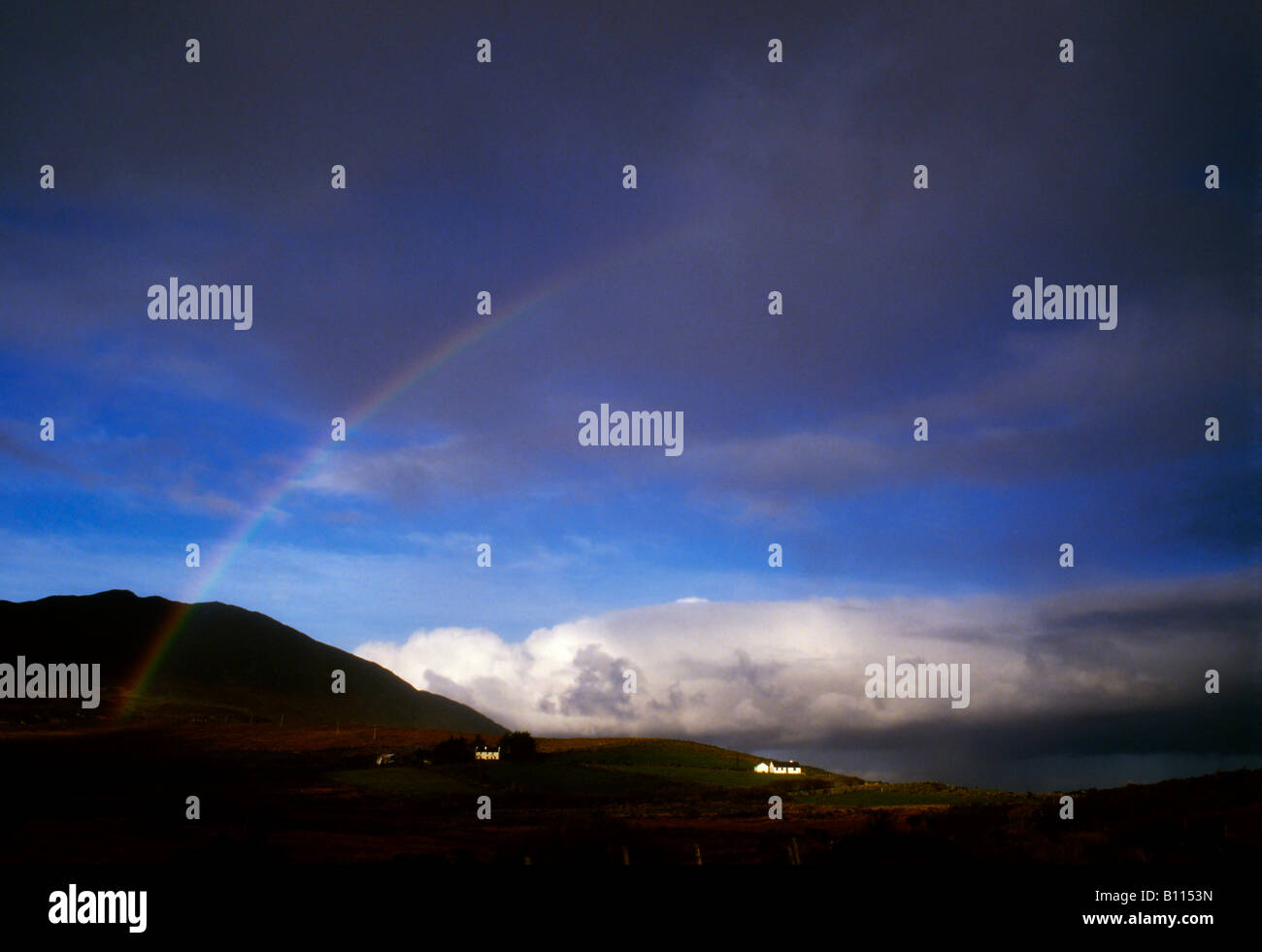 Tully Mountain and rainbow, Connemara, County Galway, Ireland Stock Photo
