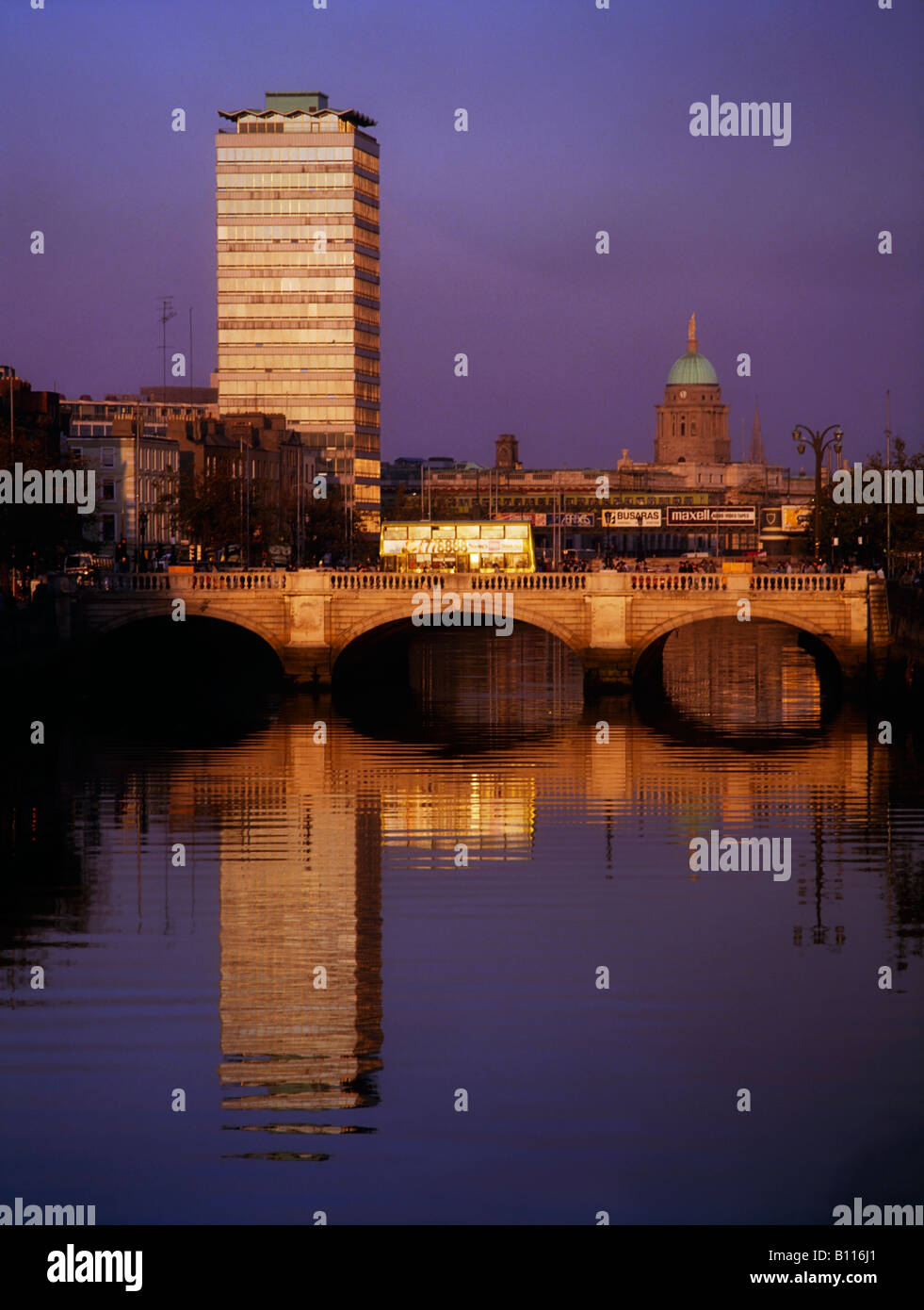 River Liffey, Liberty Hall and O'Connell Bridge in Dublin, Ireland Stock Photo