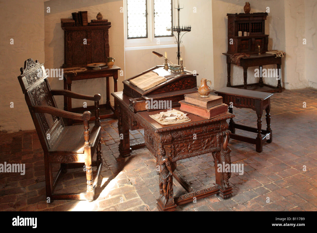 reconstruction of Sir Walter Ralegh´s room at the Tower of London Stock Photo