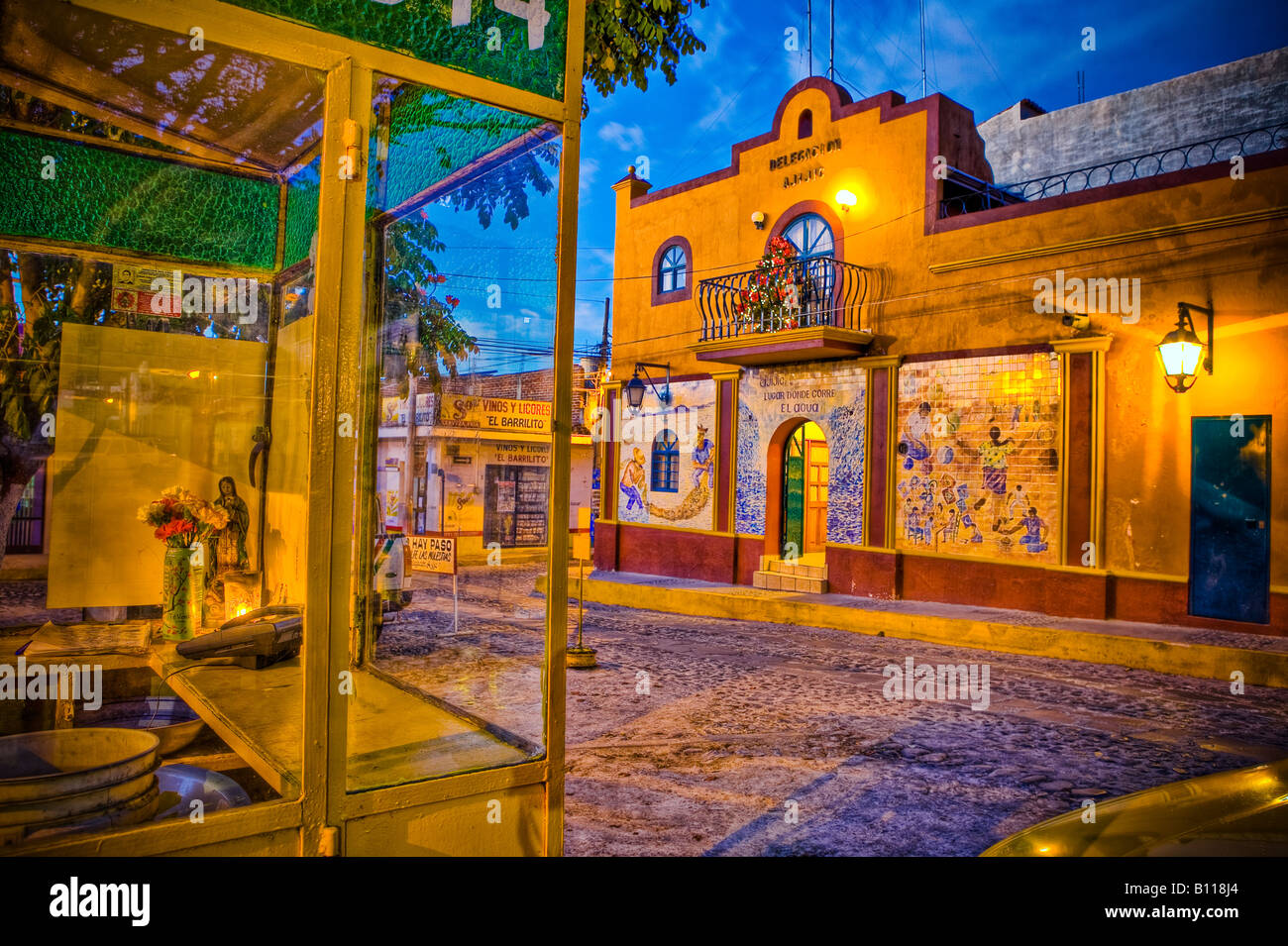 taxi stand and bank in Ajijic Mexico Stock Photo