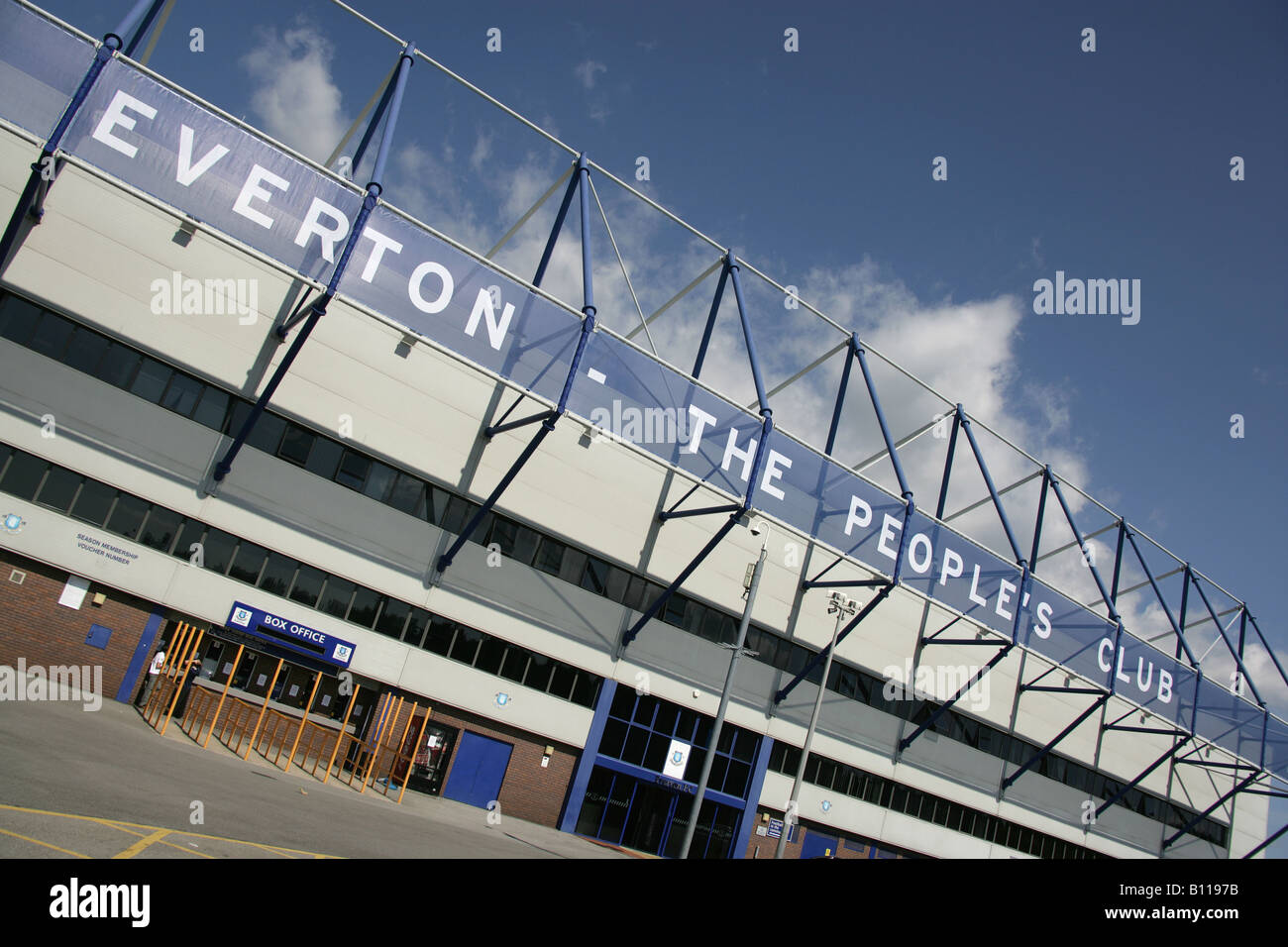 City of Liverpool, England. Angled view of the main stadium entrance to Goodison Park, home of Everton Football Club. Stock Photo