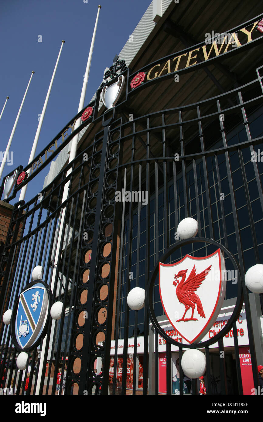 City of Liverpool, England. The Anfield Road Paisley Gateway main entrance to Liverpool Football Club stadium, The Kop. Stock Photo