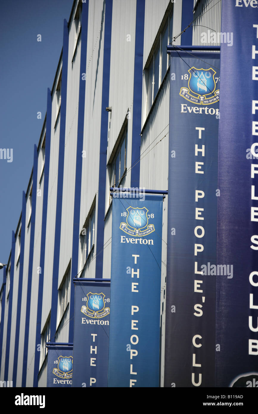 City of Liverpool, England. Close-up view of banners at Goodison Park home of Everton Football Club. Stock Photo