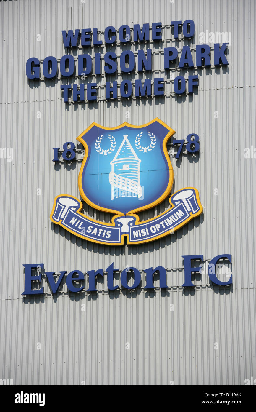 City of Liverpool, England. Close-up view of Everton Football Club crest on the wall of Goodison Park football stadium. Stock Photo