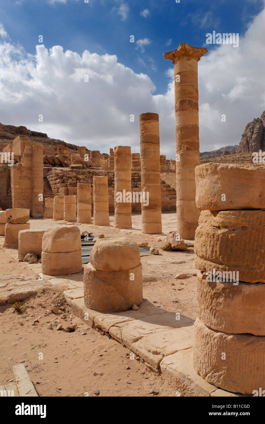 columns at Great Temple Nabataean ancient town Petra Jordan Arabia Stock Photo