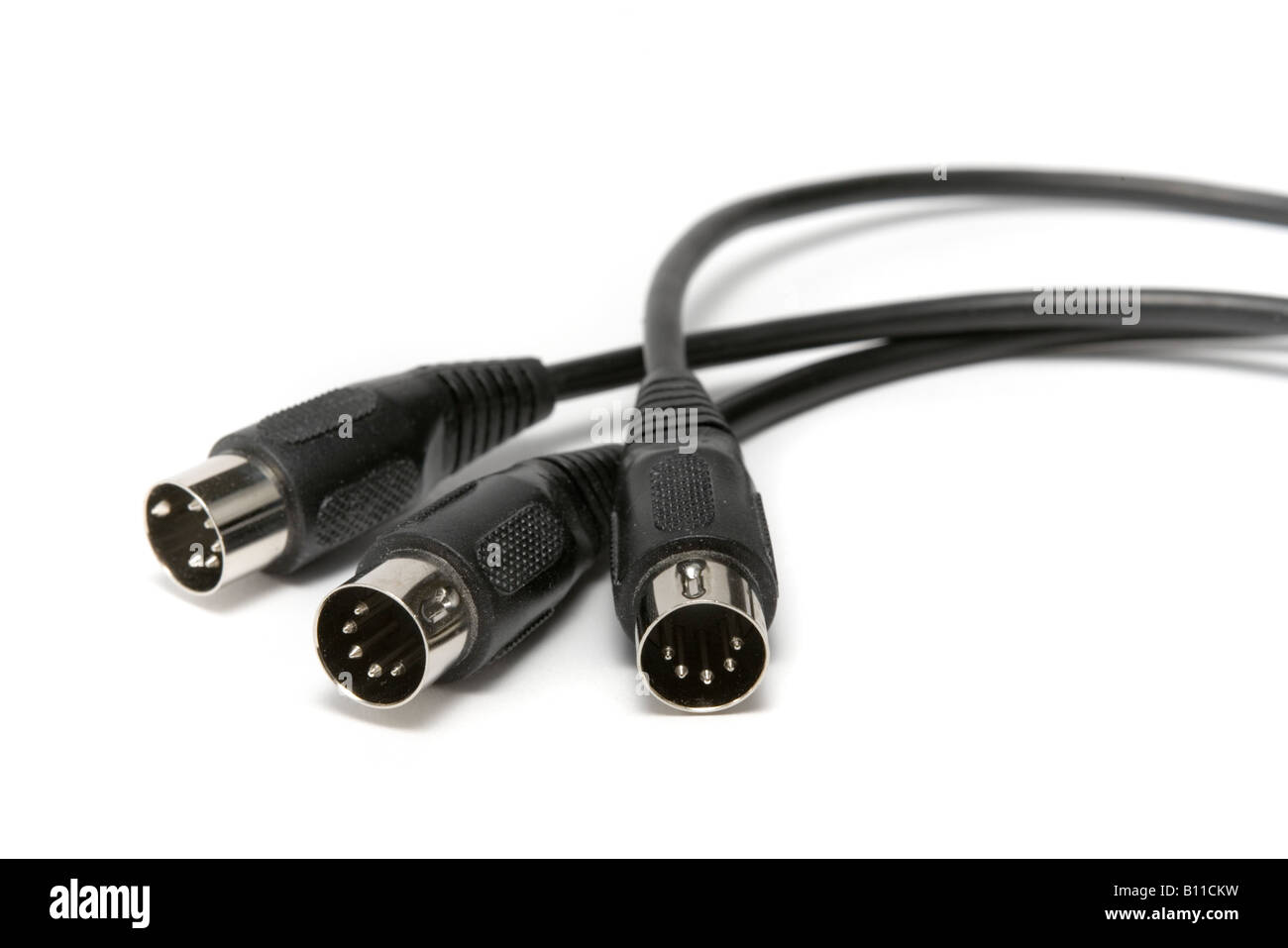 MIDI (Musical Instrument Digital Interface) cables on a white
