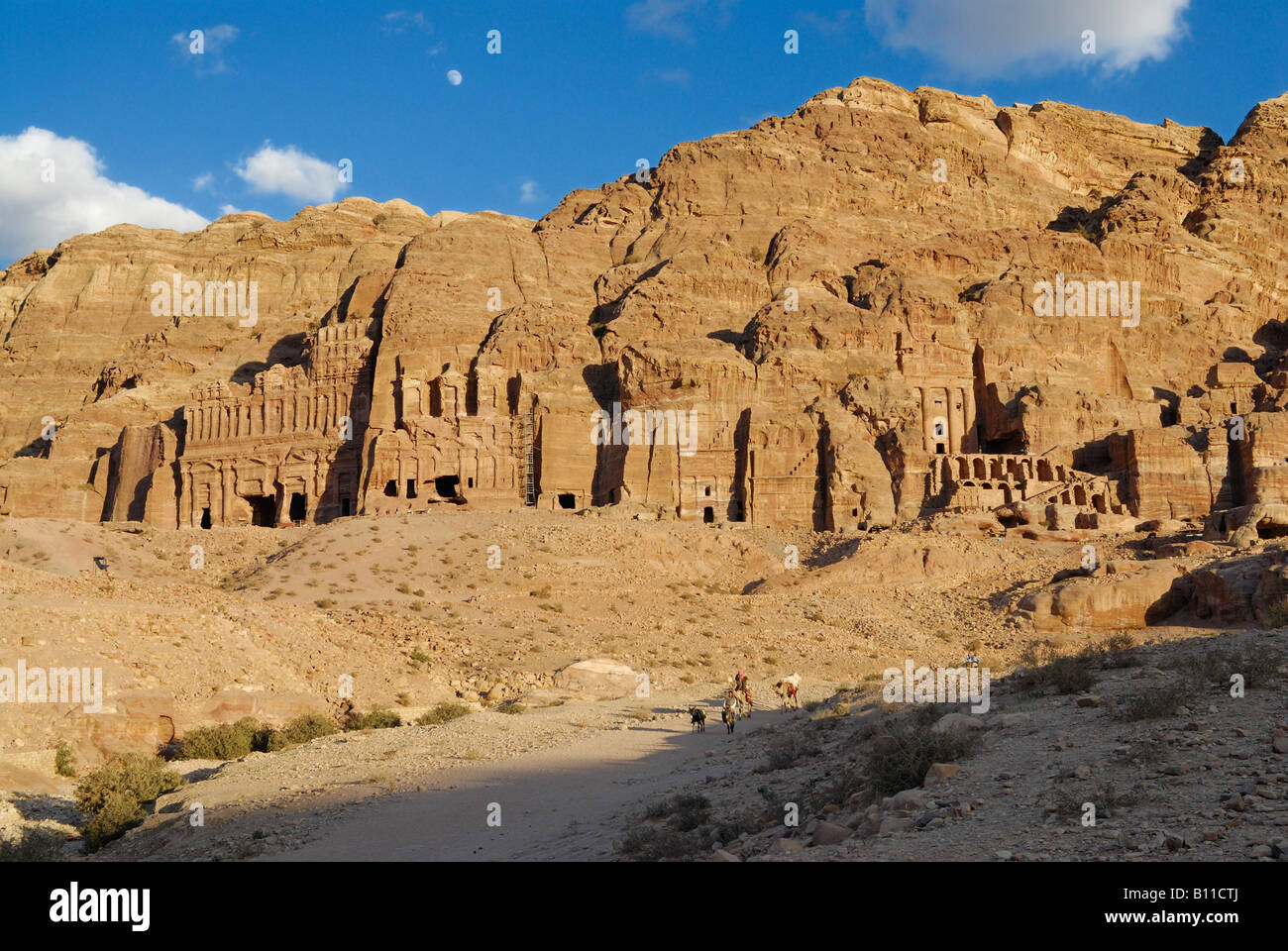 The Royal Tombs carved out of the west face of al Khubtha mountain Nabataean ancient town Petra Jordan Arabia Stock Photo