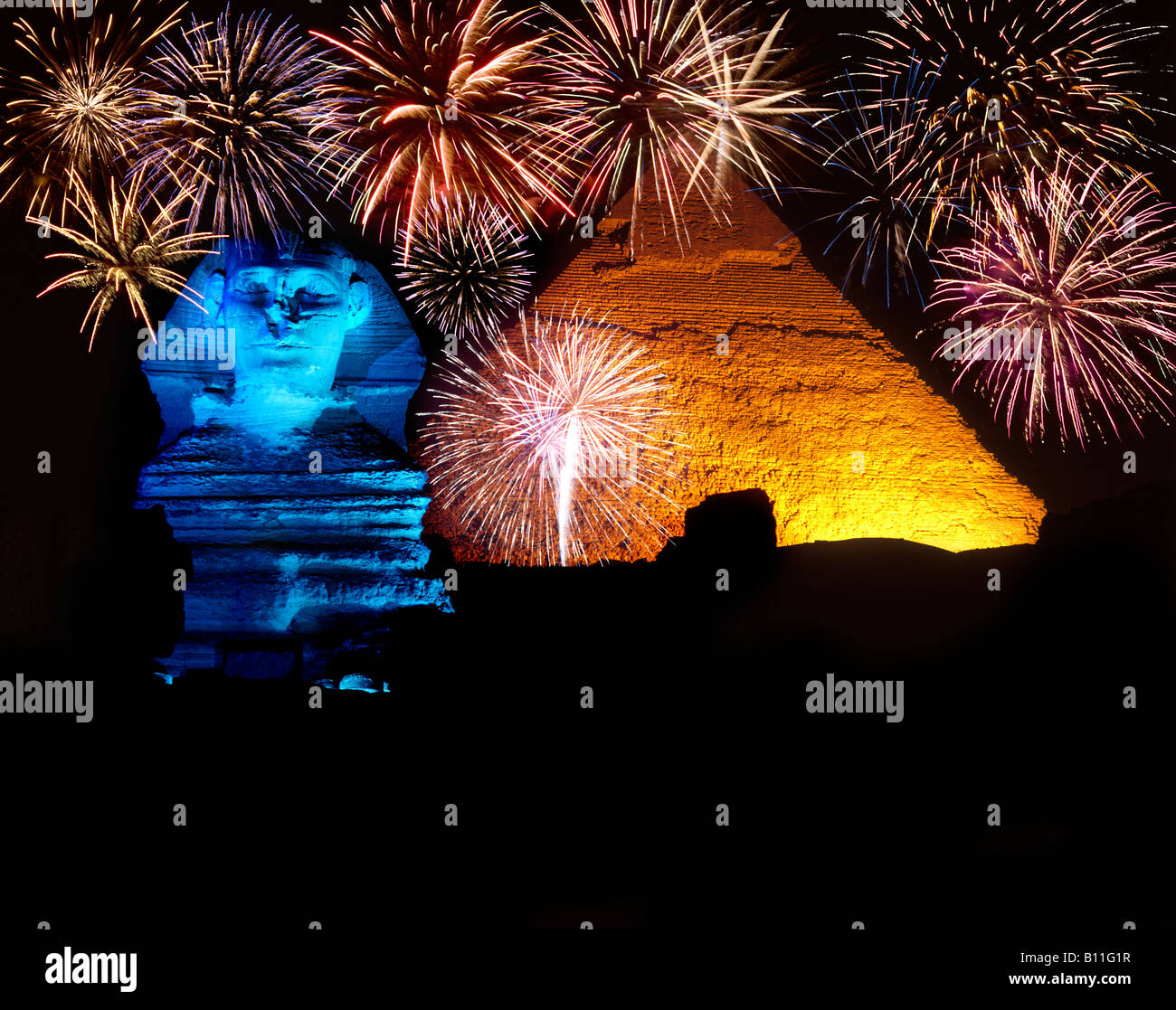 SON ET LUMIERE SHOW GREAT PYRAMID SPHINX RUINS GIZA CAIRO EGYPT Stock ...