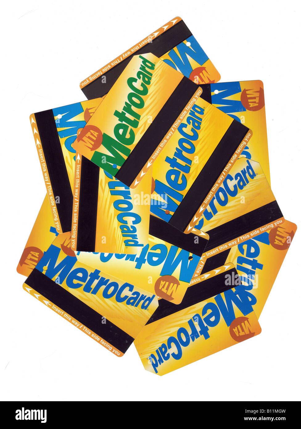 A pile of used NYC subway MTA Metrocards Stock Photo