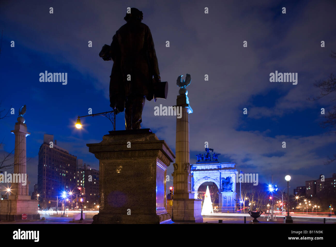 CHRISTMAS TREE LIGHTS STRANAHAN STATUE GRAND ARMY PLAZA BROOKLYN NEW