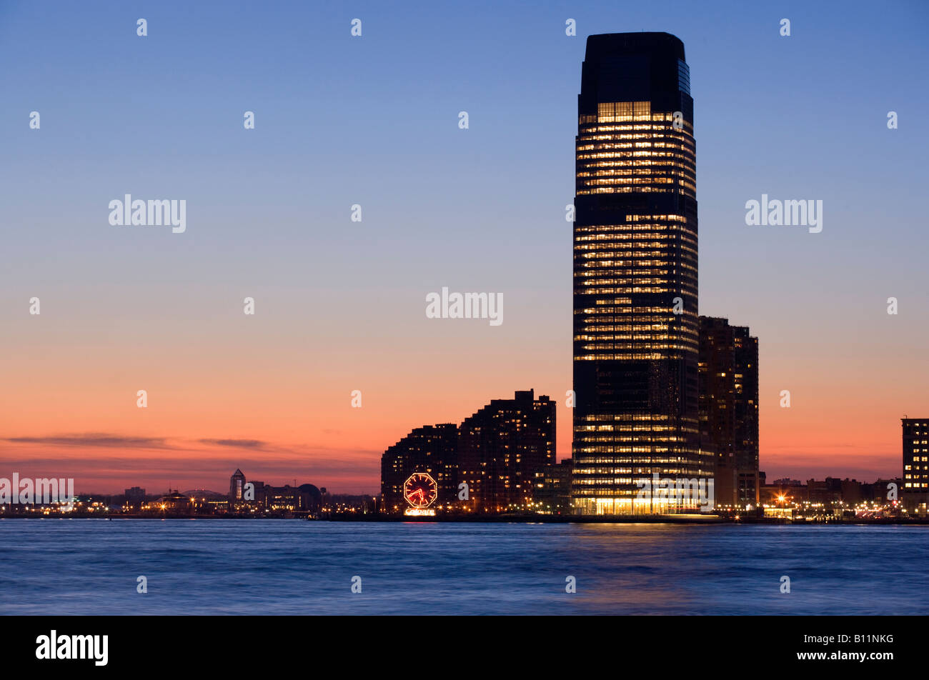 GOLDMAN SACHS TOWER FINANCIAL DISTRICT JERSEY CITY SKYLINE HUDSON RIVER NEW JERSEY USA Stock