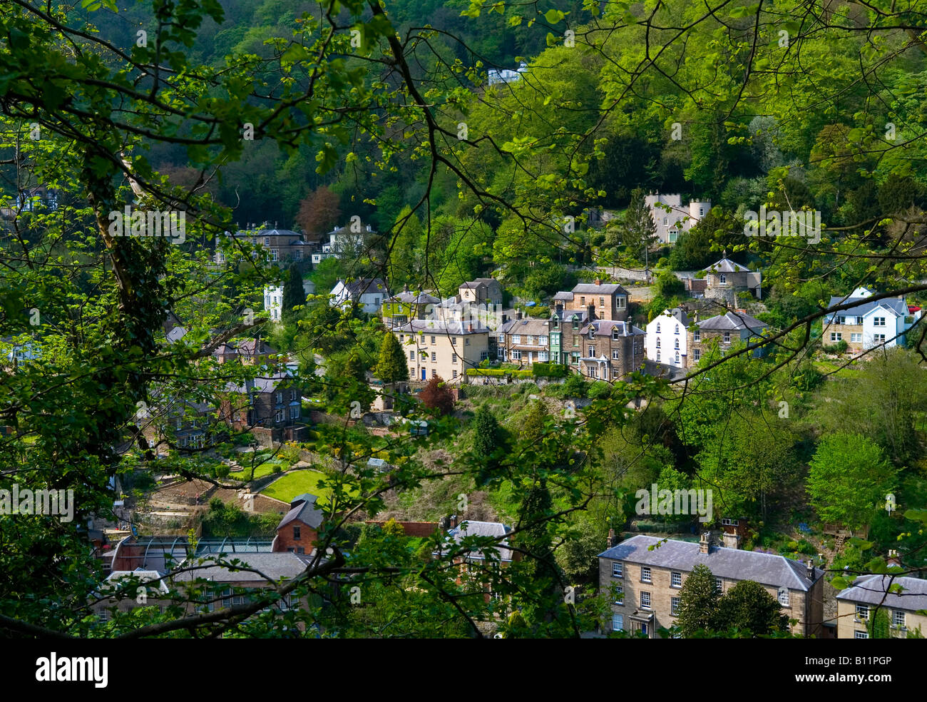View of the village of Matlock Bath from Lovers Walk Derbyshire Peak