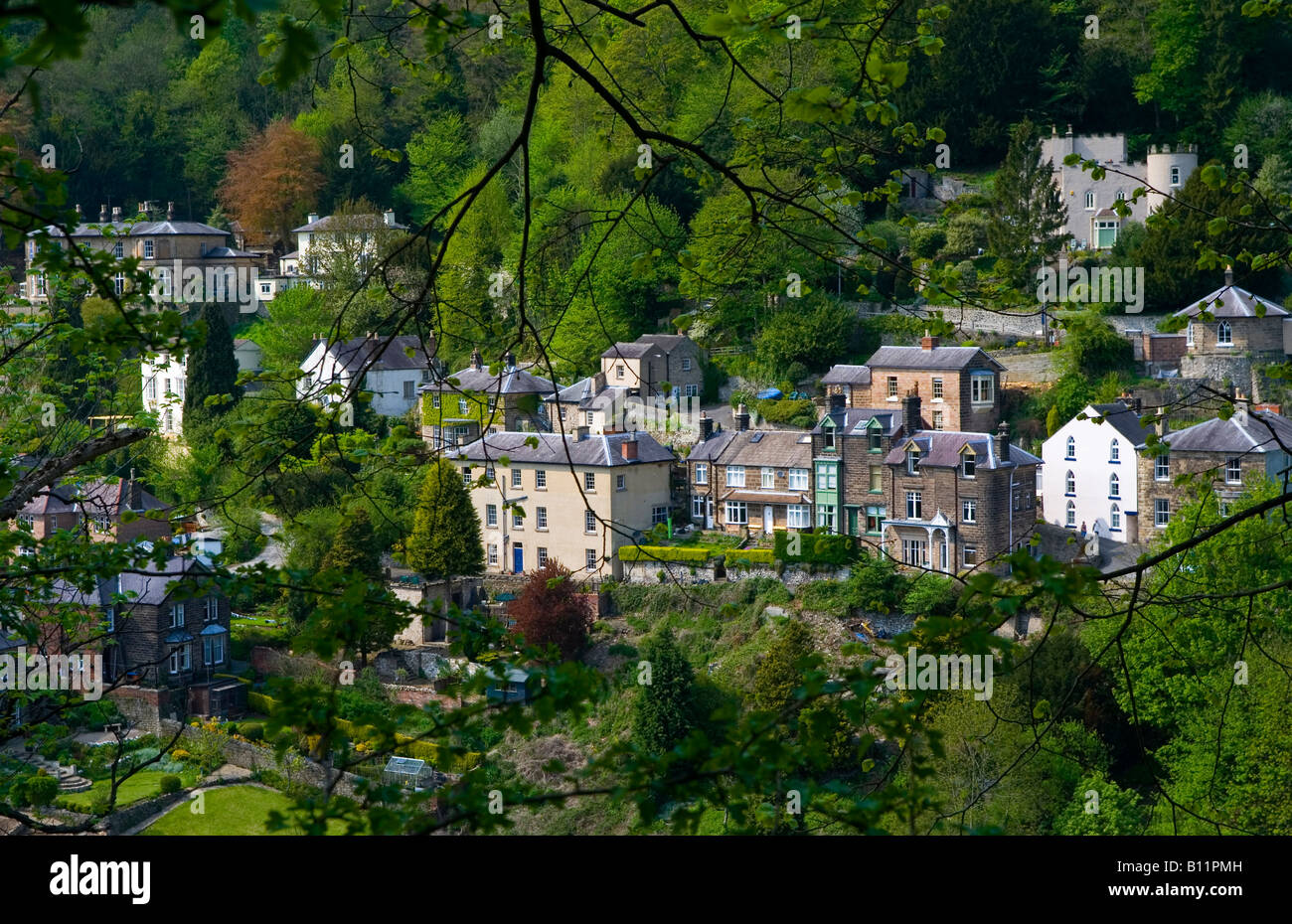 View of the village of Matlock Bath from Lovers Walk Derbyshire Peak