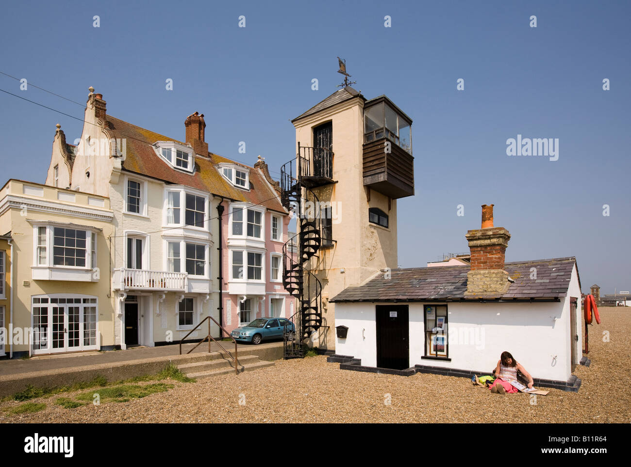 UK England Suffolk Aldeburgh Crag Path woman sunbathing below South
