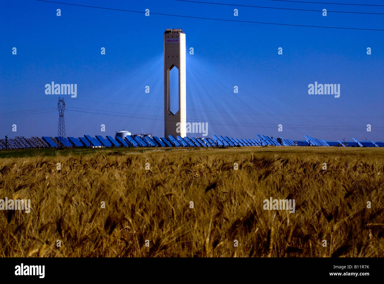 In the heart of Andalusia the PS10 is the world's first commercial solar tower power plant. Stock Photo