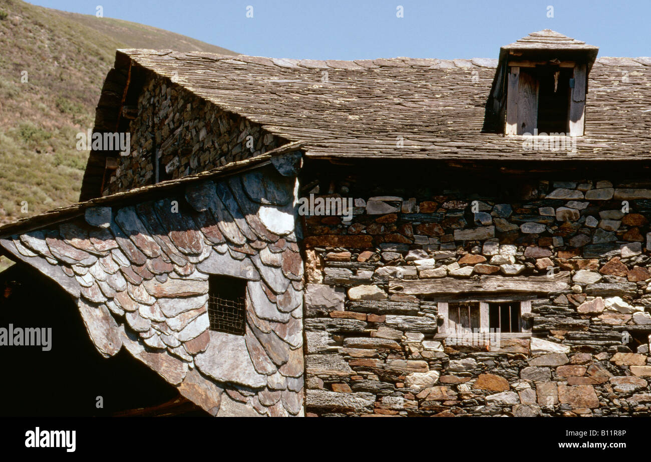 House facade in Pereda de Ancares in the Sierra de Ancares north of Villafranca del Bierzo Leon province Northern Spain Stock Photo
