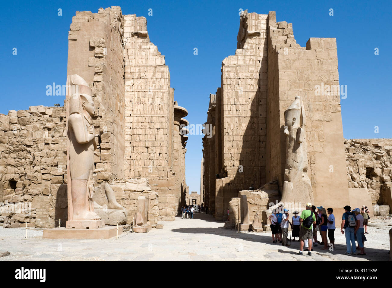 Forecourt and the entrance to Precinct of Amun, Temple of Karnak, Luxor, Nile Valley, Egypt Stock Photo