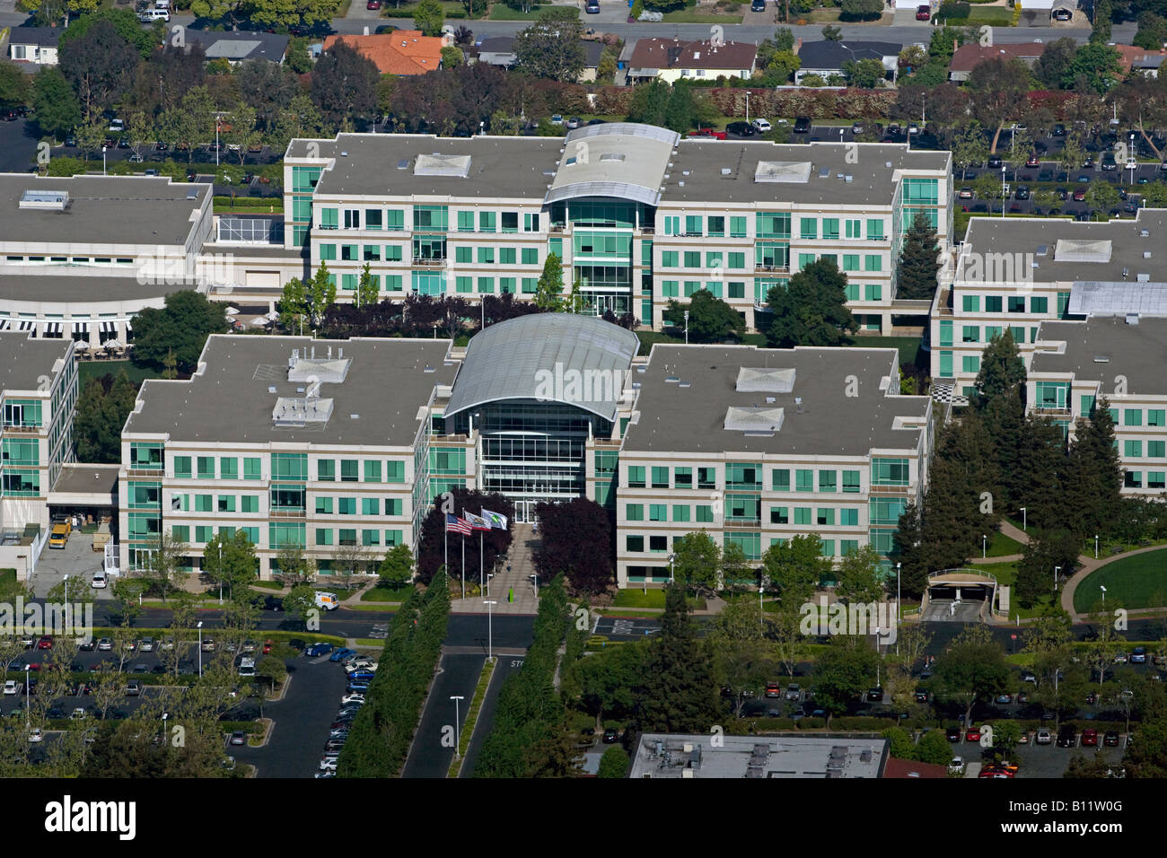 aerial view above Apple Inc headquarters Cupertino California Stock Photo