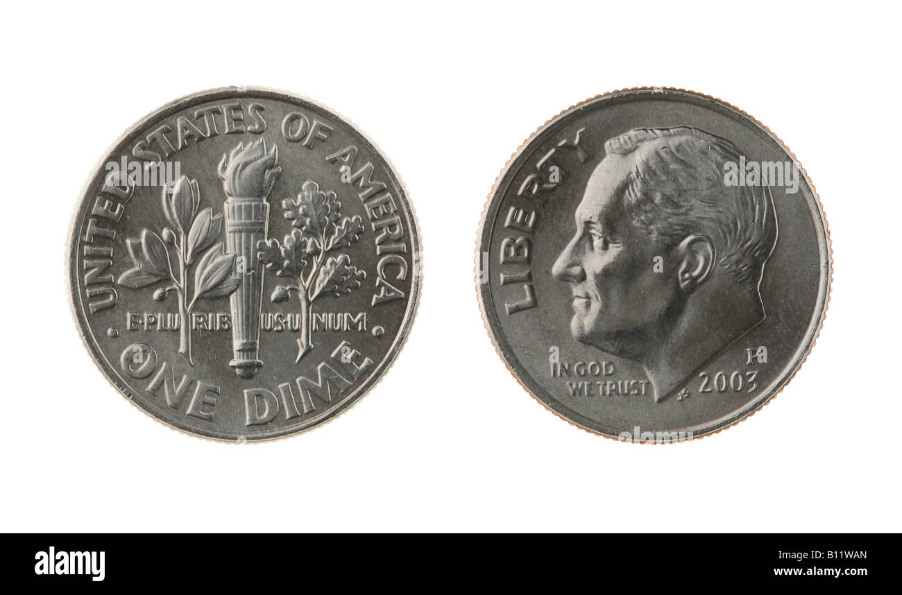 US one dime coin ten cents isolated on white - obverse and reverse Stock  Photo - Alamy