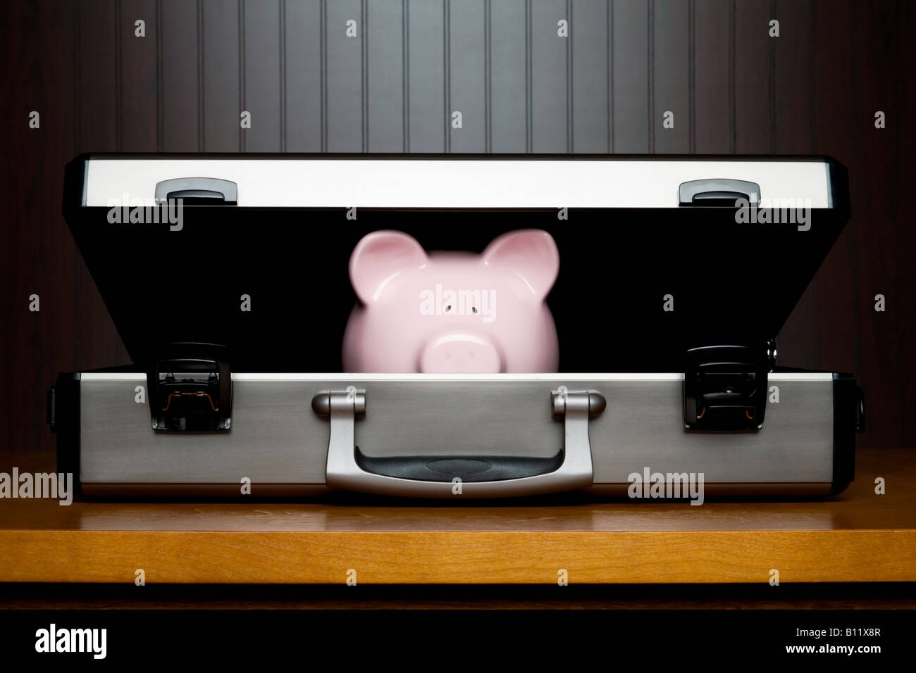 Piggy bank in a briefcase Stock Photo