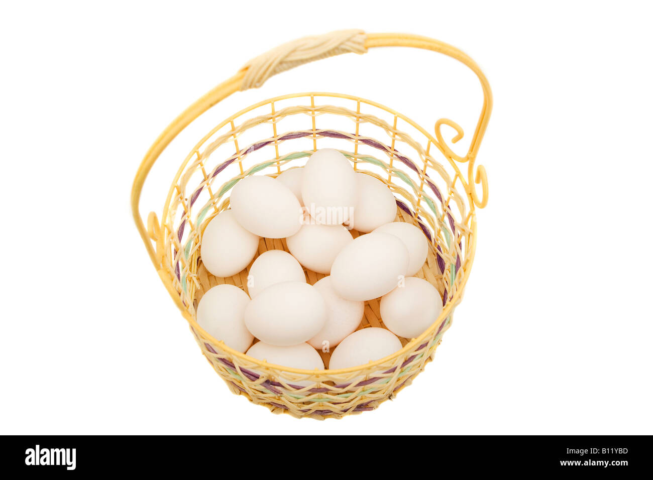 all eggs in one basket isolated against white background Stock Photo