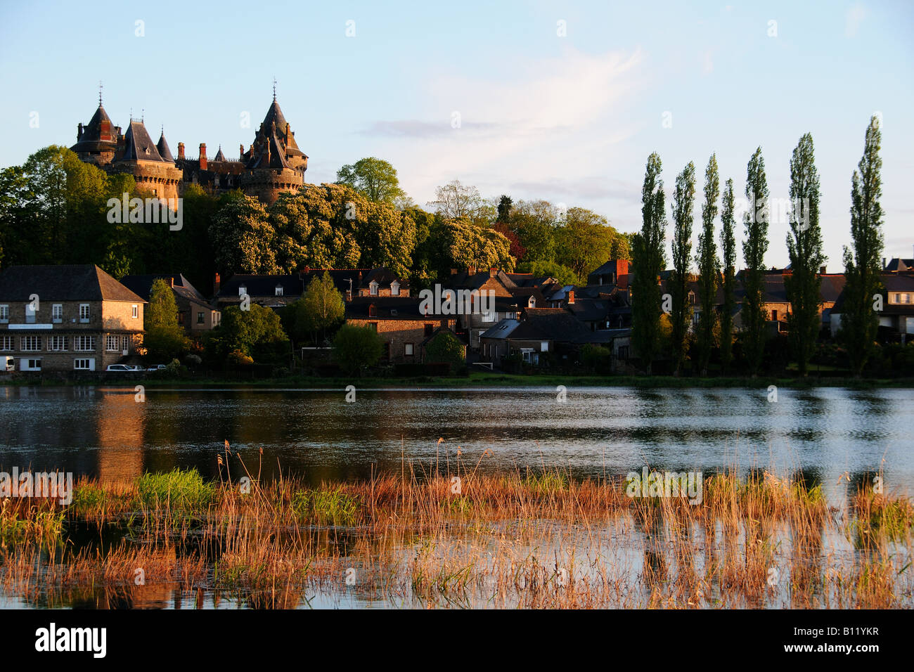 The Lake and Chateau de Combourg in Northern Brittany France Stock Photo