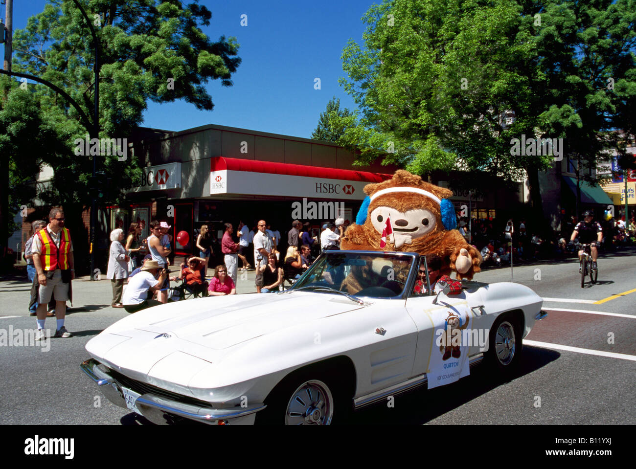 Quatchi - Mascot for 2010 Olympic and Paralympic Winter Games - in Hyack Parade, New Westminster, BC, British Columbia, Canada Stock Photo
