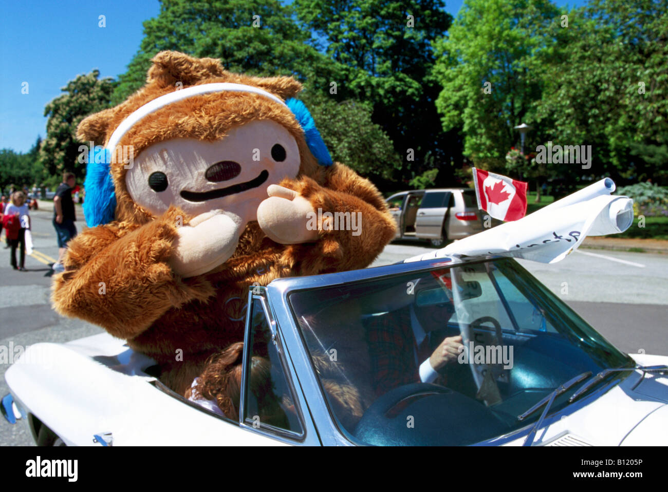Quatchi - Mascot for 2010 Olympic and Paralympic Winter Games - in Hyack Parade, New Westminster, BC, British Columbia, Canada Stock Photo
